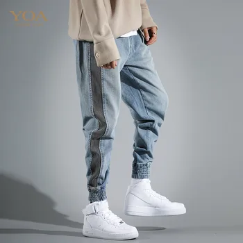 2021 Moda Streetwear Barbati Blugi Dungă Neagră Îmbinat Designer Harem Blugi Barbati Denim Pantaloni Tineri Hip Hop Joggeri Blugi