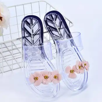 Femei Papuci Floare de Vara din material Plastic Moale de Jos Papuci de Plaja Transparent Papuci de Interior de Cristal femei papuci