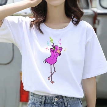 Marele Val de Estetică T-Shirt Femei Tumblr ' 90 Moda Graphic Tee Drăguț T-Shirt Și Flamingo Topuri de Vara de sex Feminin