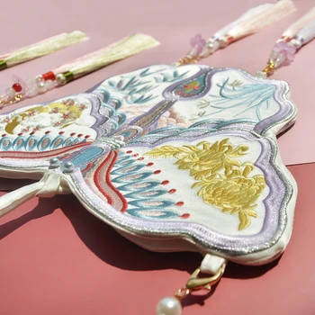 2020 națională chineză stil hanfu chinezesc de lux fluture două laterale broderie ciucure pearl lanț de saci de umăr, crossbody sac