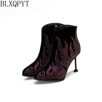BLXQPYT Plus Mari si mici dimensiuni 31-50 glezna cizme cu tocuri inalte Sexy degetul ascutit Toamna Iarna pompe de calitate pantofi de Partid femeie T059