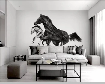 Papel de parede 3d Negru și alb rezumat cal tapet 3d,living cu tv, canapea de perete dormitor tapete murale decor acasă