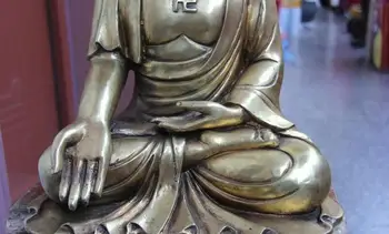 16 Budismul Chinez de Bronz Auri Amitabha Tathagata Rulai Sakyamuni Buddha Statuie 40cm