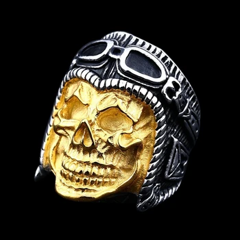 Bărbați Bijuterii Inel Nou Stil Punk Din Oțel Inoxidabil Gotic Pilot Skull Ring Pentru Bărbați Accesorii De Petrecere, Cadou