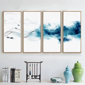 Personalizate Orice Dimensiune Murală Tapet Stil Chinezesc Abstract Albastru Cerneală Pictura Peisaj Camera De Zi Studiu Decor Acasă Papel De Parede