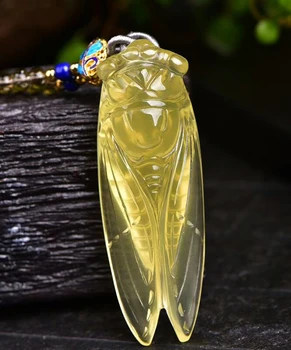 Naturale Citrin e cristal Galben creastly Greier Piatra Colier cu Pandantive Norocoase Bine Sculptură Pandantive pentru Femei Barbati Lanț Pendan