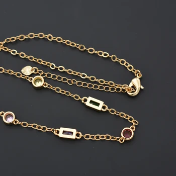 Aur de moda colier încrustat cu dreptunghiuri colorate si rotunde zircon spumante simplu de personalitate potrivite pentru femei bijuterii
