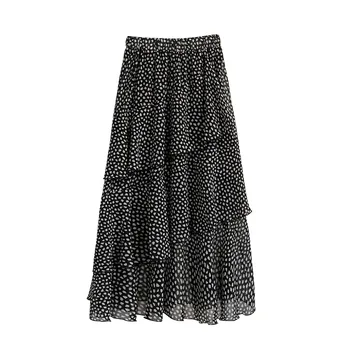 Vara Fuste Sifon Imprimat Casual Cool Negru Gri Elastic Talie Plus Dimensiune Ciufulit Cutat de Îmbrăcăminte pentru Femei ping