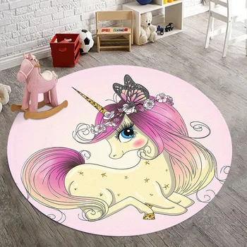 Desene animate drăguț regina unicorn camera de zi dormitor coș de agățat scaun rotund non-alunecare mat etaj camera copiilor covor covor țapiș
