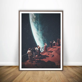 Cerul De Noapte Printuri De Arta Pământ Panza Pictura Suprarealism Galaxy Space Moon Poster De Arta De Perete Imagine Bazin Cosmic Sci-Fi, Decor Acasă