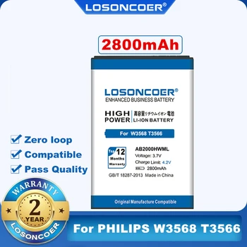 Original LOSONCOER 2800mAh AB2000HWML Baterie Pentru PHILIPS W3568 T3566 AB2000HWMC Înlocuire Baterii de Telefon