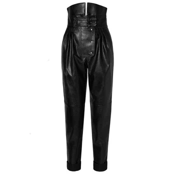 VGH Black Minimalist Pantaloni Harem Pentru Femei Talie Mare, Solid Ruched Casual Pantaloni Largi de Moda de sex Feminin Haine Noi de Primăvară Maree
