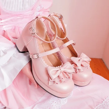 Zapatos De Mujer 2021 Fete Sweet Lolita Bowknot Tocuri Inalte Femei Cosplay Printesa Rochie De Petrecere, Pantofi Roz Plus Dimensiune 30-48 8777