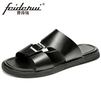 New Sosire Autentice din Piele de Om Plat Sandale de Vară Confortabil de sex Masculin Papuci de Plajă de zi cu Zi în aer liber Bărbați Respirabil Pantofi FHS232
