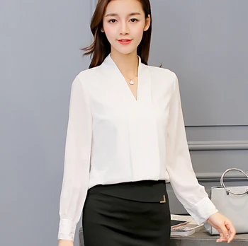 Primavara Toamna Cămașă Îmbrăcăminte pentru Femei V-Neck Maneca Lunga Bluza Șifon Cămașă coreean Tricou Casual Moda Slim haine Albe de Sus