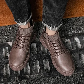 Platforma Cizme Barbati Pantofi din Piele Confort Toamna Pantofi pentru Bărbați Ghete Pantofi impermeabili pentru Barbati Cizme din Piele de Înaltă Calitate, Nou