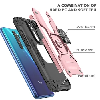 Armura rezistenta la Socuri Inel Titular Telefon Caz Pentru Xiaomi Redmi Nota 10 10T 8 CC9 8A Ultra Pro Lite 5G Magnetic Sta Capacul de Protecție