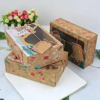 European stil nou de hârtie kraft cutie de hârtie kraft cutie mare de bomboane de Crăciun turtă dulce cutie pvc caseta de cookie fereastra P7I9
