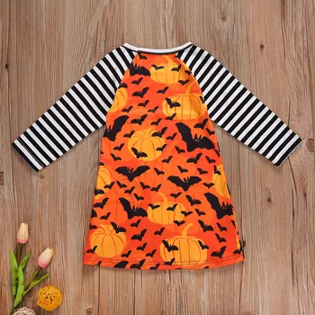2020 Nouă Fete Halloween Dress Toddler Copii Cu Maneca Lunga Dovleac Bat Print Raglan Dress Haine De Toamna