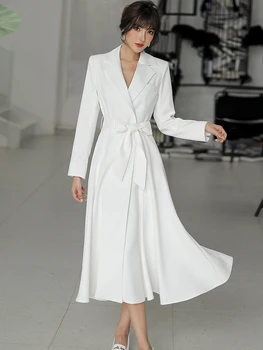 Alb hanorac Femei pe Mijlocul lungimii Stil coreean 2020 Primăvara și Toamna popular noua moda elegant dantela-up costum de guler blana