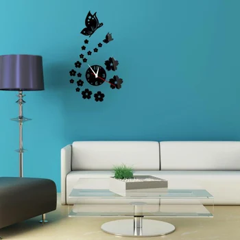 Ceas de perete Sticker Fluture Detașabil Diy Acril Oglindă 3D Autocolante de Perete Dormitor Living Decor