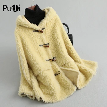 PUDI A19504 femei de iarnă autentică lână haină de blană de iarna scut corn cald doamna hood sacou haina peste dimensiunea hanorac