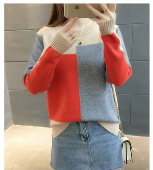 Femei Pulover De Iarna Cu Maneca Lunga Mozaic Jumper Fete Stil Coreean Pulover Tricotate Pulovere Trage Femme