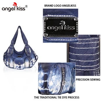 Angelkiss Brand Unic Cravată-Vopsite Imprimare Femei Geanta Lady Incapatoare Geanta în Eco-Friendly Moale Spălate cu PU Reglabile Curea Lungă