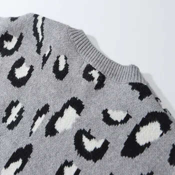 LACIBLE Harajuku Pulover Leopard de Imprimare Pulover Tricotate Contrast Vestă fără Mâneci Brodate Streetwear Pulover Streetwear Retro
