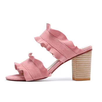 Arden Furtado vara 2019 moda pantofi pentru femei indesata toc 9cm papuci de bandă îngustă deget de la picior deschis volane tobogane de 33 de mari dimensiuni 40 41