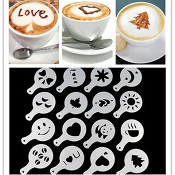 16pcs Plastic Fondant de Cafea Șablon Spray Mucegai DIY Nunta de Flori cafea Decorarea Instrument de cafea mucegai