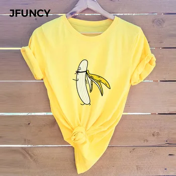 JFUNCY Banana-Om de Imprimare Nou Tricou Femei Maneci Scurte Largi Tricou Femeie de Vara din Bumbac Tricouri Plus Dimensiunea Femei Topuri Mujer