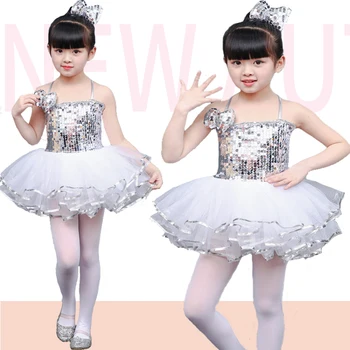 3pcs Copil Uzura de Partid Paiete Argintii Rochie de Celebritate Balletpakje Costume pentru Copii de la 2 La 10 Ani Tinuta Set