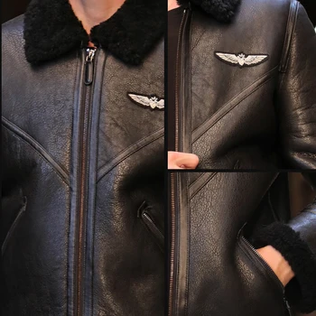 M-9XL Naturale piele de oaie pentru Bărbați haina Real guler de blană Sacou Negru de sex Masculin Frumos Haine groase de Iarna din Piele haina Uza
