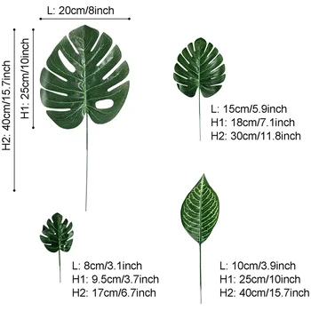 80 Bucăți 4 Tipuri Frunze de Palmier cu Tulpini Faux Frunze de Monstera Planta Tropicala Simulare Frunze de Frunze de Decoratiuni
