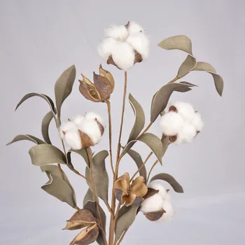 4Balls pe Stem Bumbac bumbac Natural flori artificiale buchete de plante decoratiuni nunta, decoratiuni flori uscate