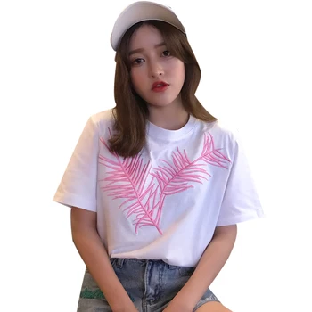 YouGeMan T-shirt Femme de Vară 2020 Femeie Haine Simple, Broderie cu Mânecă Scurtă T-shirt Femei Casual Alb de Bază Tricou Top