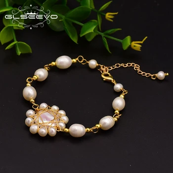 GLSEEVO Handmade Naturale de Apă dulce Pearl Floarea Soarelui Brățară Pe Mână Pentru Fete Femei Partid Moda Bijuterii 2020 GB0111