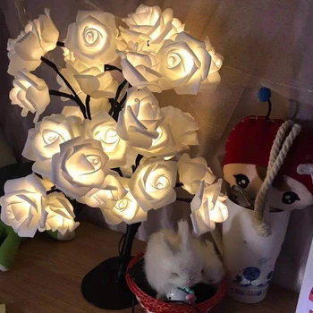 24 LED-uri a Crescut de Flori de Masă Lămpi de Birou Lumina de Noapte Iluminare Interioară Lampă de Acasă Decorare Dormitor Petrecere de Nunta, Ornamente Roz/Alb