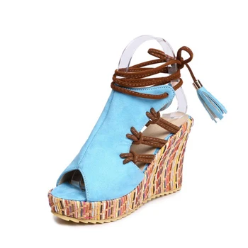 2019 Femei Sandale Primavara-Vara Platforma Sandale Cu Toc Înalt Glezna Curea Pantofi Doamnelor Sandale Cap De Pește Pene Sandale