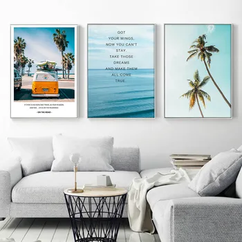 Tropical Modern, Mare, Palmier, Peisaj Autobuz Poster De Perete De Arta De Inspiratie Panza Pictura Tablou Living Home Decor