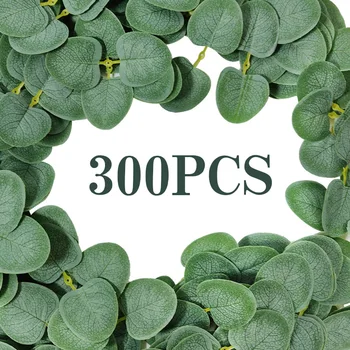 300pcs Twin Frunze de Eucalipt Artificiale Verdeață Fals Frunze Verzi pentru DIY Coroană de flori Nunta, Corsaje Flori Decoratiuni Acasă KH10