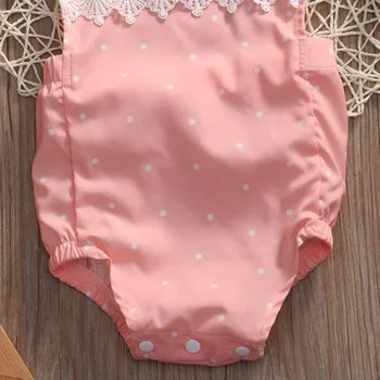 2017 Copil Nou-născut Fete Haine de Vara Pink Lace Romper Căpăstru fara Spate Salopeta +Banda 2 buc Tinutele Sunsuit Set