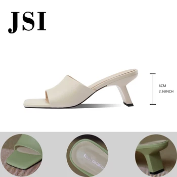 JSI Slider Femeie de Vacă din Piele Deget de la picior Pătrat Stil Concis Ridicat Copita Toc Sandale Femei din Piele de Înaltă Calitate Papuci de casă JO557