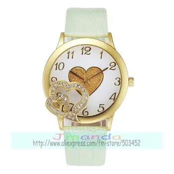 100buc/lot 3208 inima cadran pulbere sclipitoare din piele ceas de aur cazul moda lady ceas din piele folie de cuarț ceas de mana casual