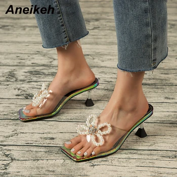 Aneikeh2021 NOI Femei Pantofi de Vara pantofi cu Toc Papuci de Moda Șir de Mărgele din PVC-Fluture Nod Concis Polka Dot Afara Noutate