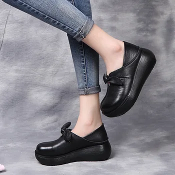 MVVJKE Stil Retro Primavara din Piele Respirabil Doamnelor Pantofi Plat Femeie Slip-on Toc mic de Mână Aplici Pantofi Oxford