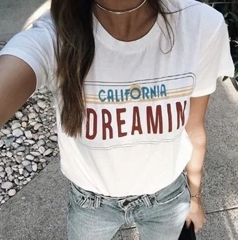 PUTEAI-XSXWomen de Vară de Moda de Top Tee Amuzant Tricou California Dreamin Scrisoare de Imprimare de Epocă Graphic Tee Street Style de Sus