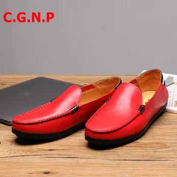 C. G. N. P Mocassin Homme Moale Din Piele Mocasini Bărbați Din Piele Roșie Pantofi Casual Moda Rochie De Pantofi Papuci De Conducere Pantofi