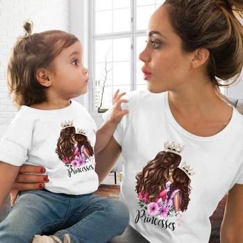 Vogue Printesa Mama și fiica de imprimare de Potrivire Tricou T-Shirt de Familie Costum de Haine de Vara femei băiat fată Tricou Uite de Familie